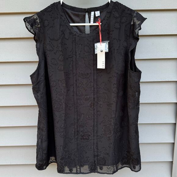NWT Elle XL Pintuck Ruffle Floral Dress Shirt - Mineral Black - Picture 1 of 8